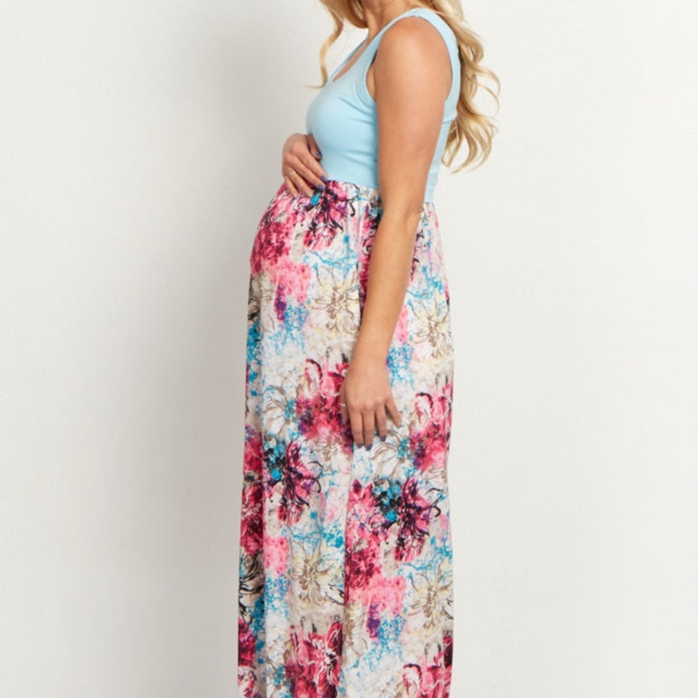 PinkBlush Aqua Floral Maxi Maternity Dress